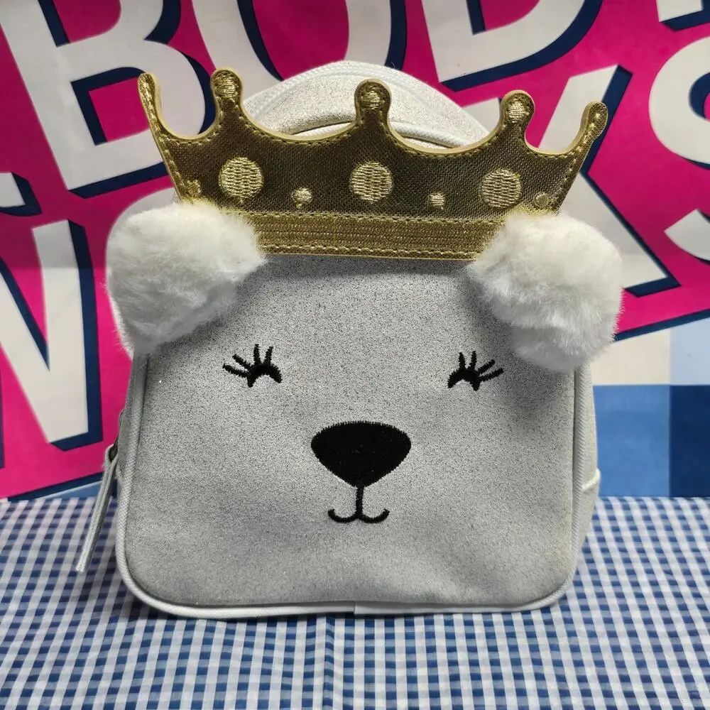 BBW Crowned Royal Polar Bear Mini Cosmetic Make Up Storage Hand Bag